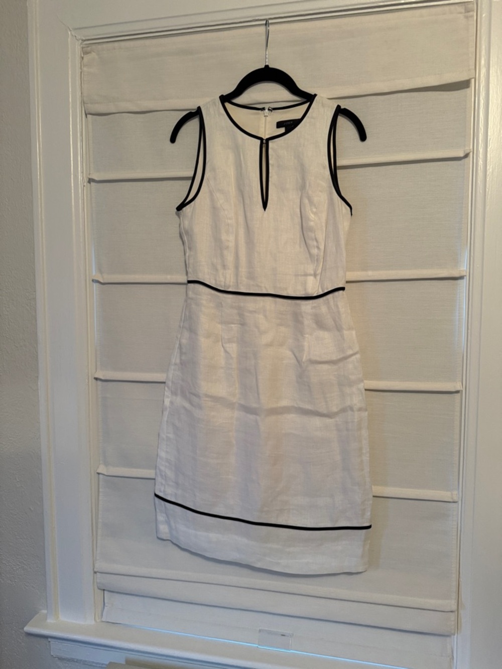 J. Crew White Sleeveless Dress with Black Trim
